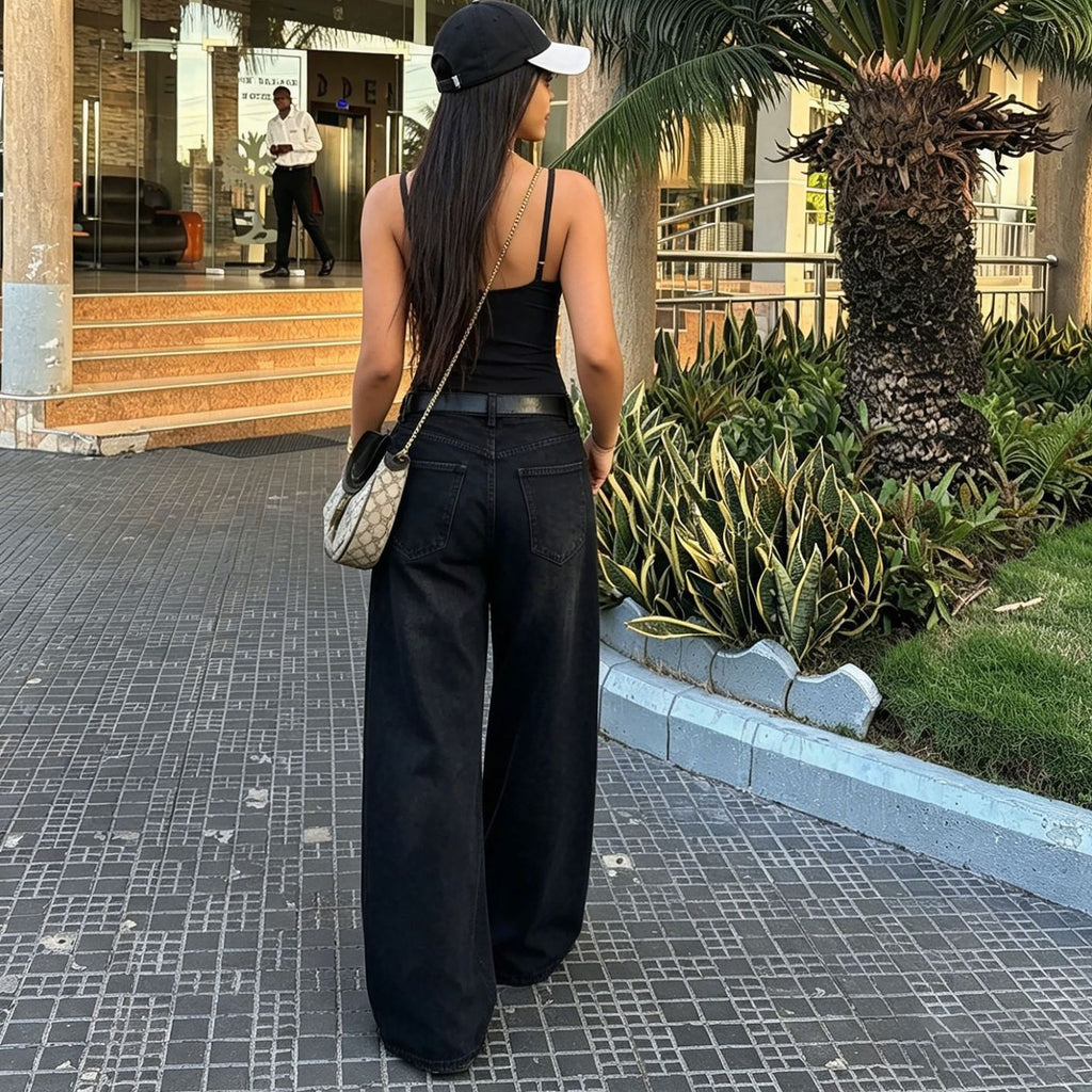 Cat Paw Embroidery Wide Leg Jeans