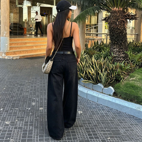 Cat Paw Embroidery Wide Leg Jeans