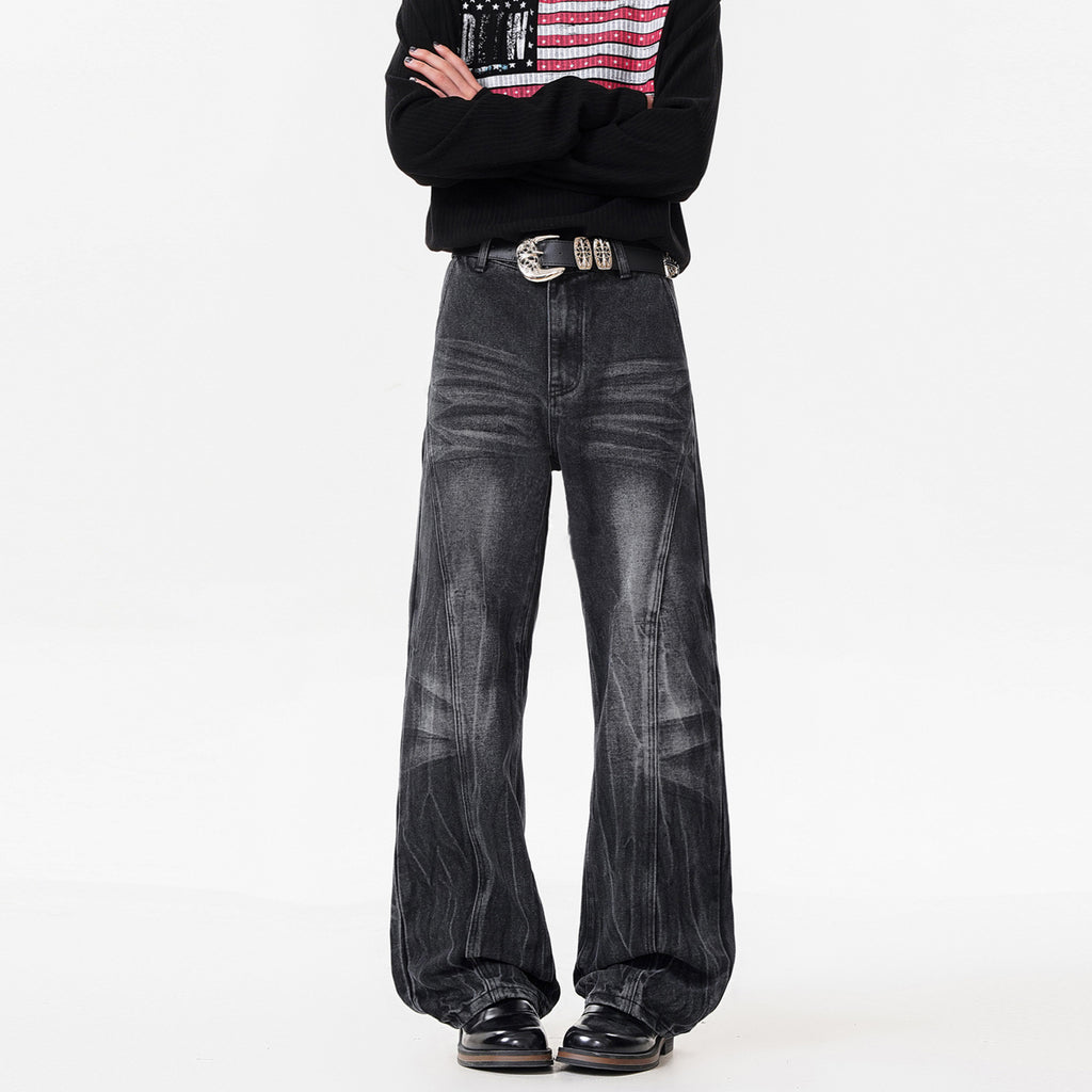 Retro Washed Distressed Flared Jeans Men