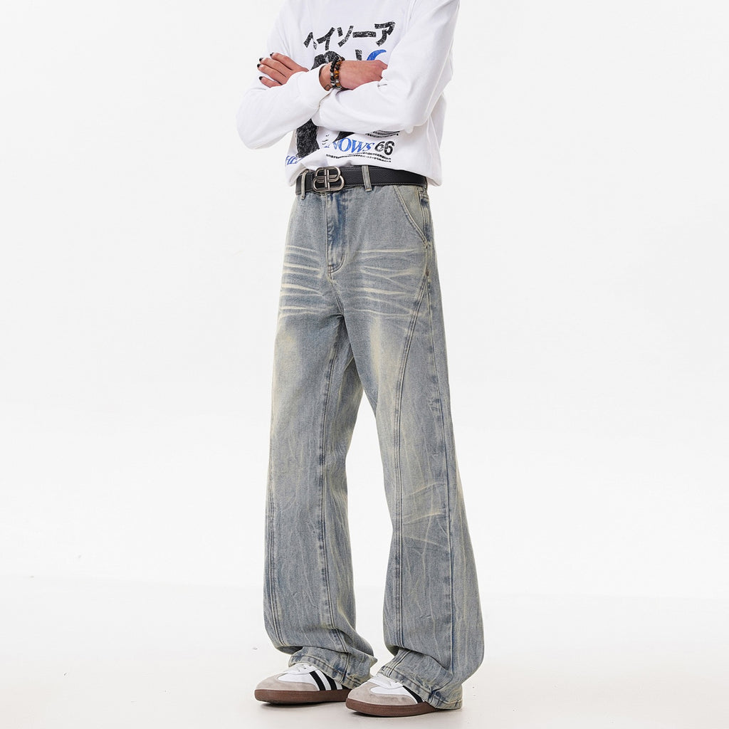 Retro Washed Distressed Flared Jeans Men