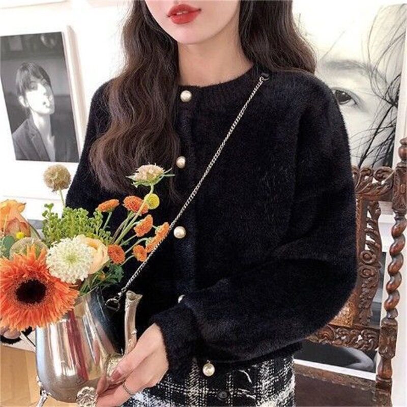 Faux Mink Knit Cardigan for Women, Loose Fit, Soft and Cozy Sweater Coat