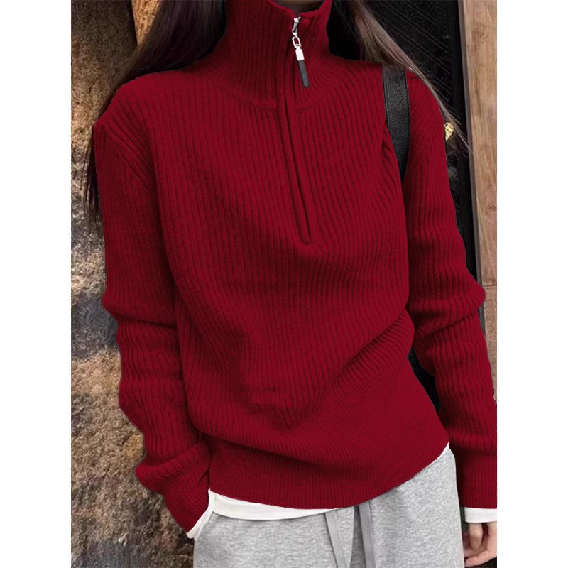 Half zip high neck sweater for women in autumn and winter
