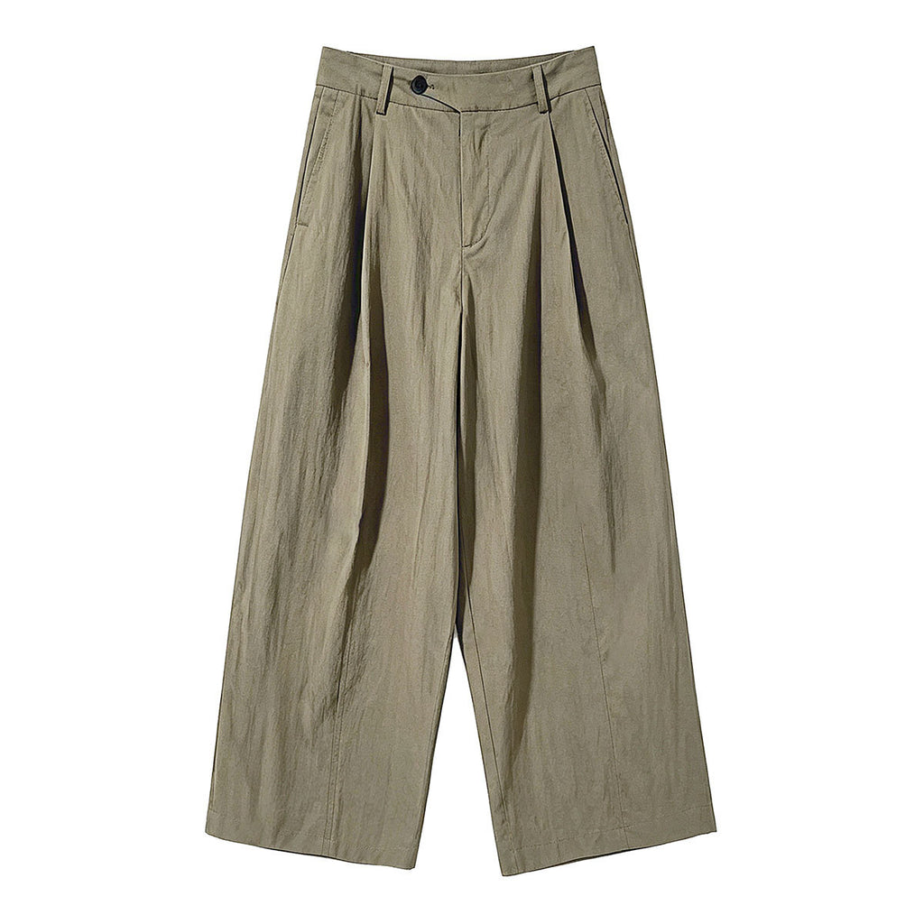 Diagonal Placket Patchwork Pleated Wide Leg Pants for Women  Casual Straight Fit Trousers
