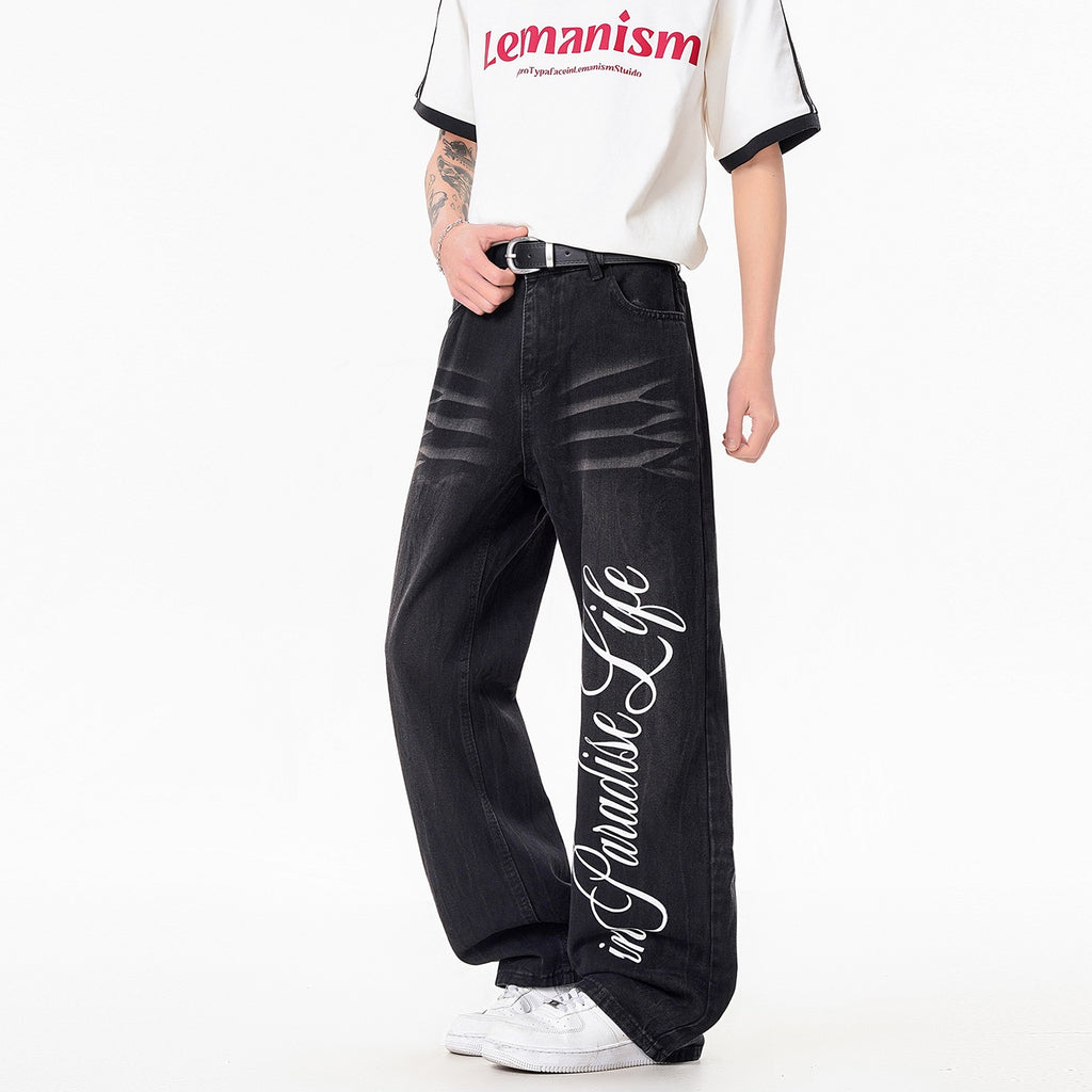 Stylish Printed Lightning Pattern Denim Pants for Men