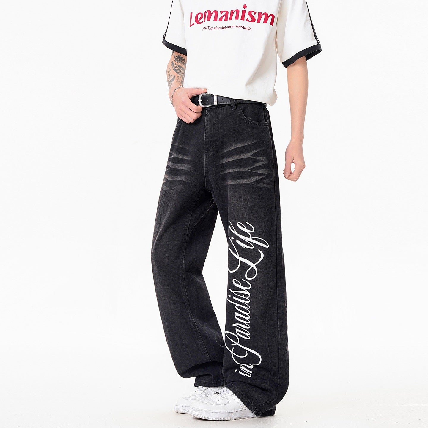 Stylish Printed Lightning Pattern Denim Pants for Men