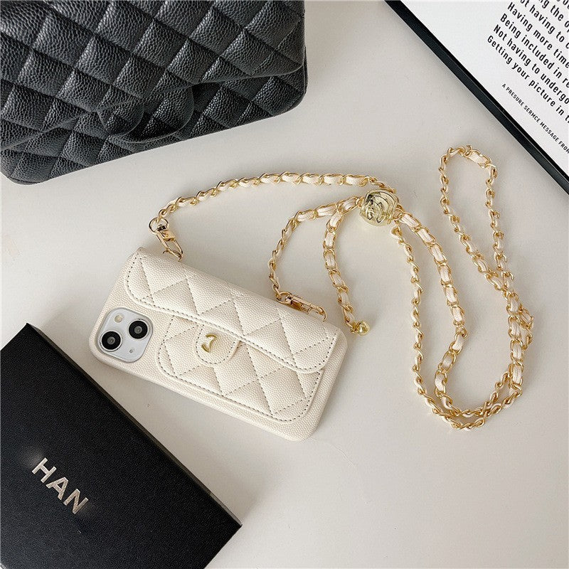 iPhone 17 Pro Max Chanel Style Card Holder Leather Wallet Case with Pattern for iPhone 16, 15, 14 - Hard Protective Shell, Vintage Texture Design
