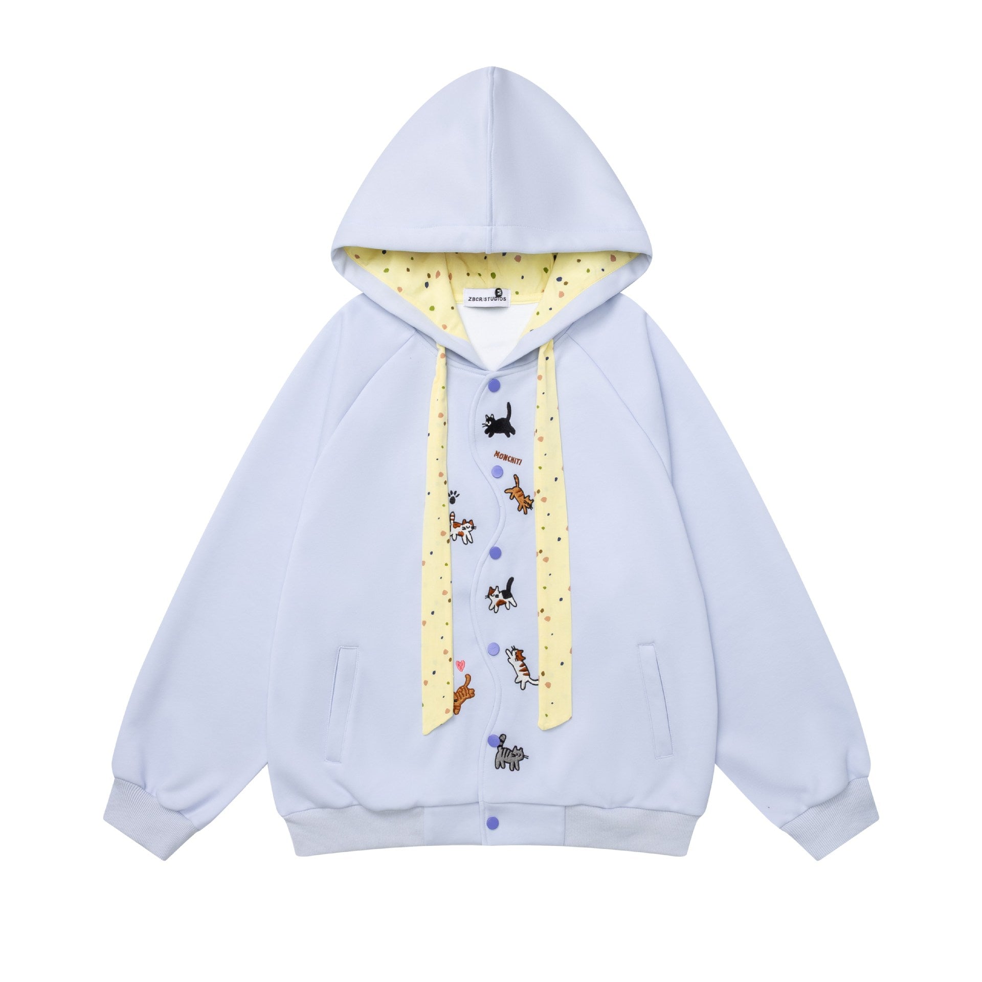 Full printed kitten contrasting hooded sweatshirt