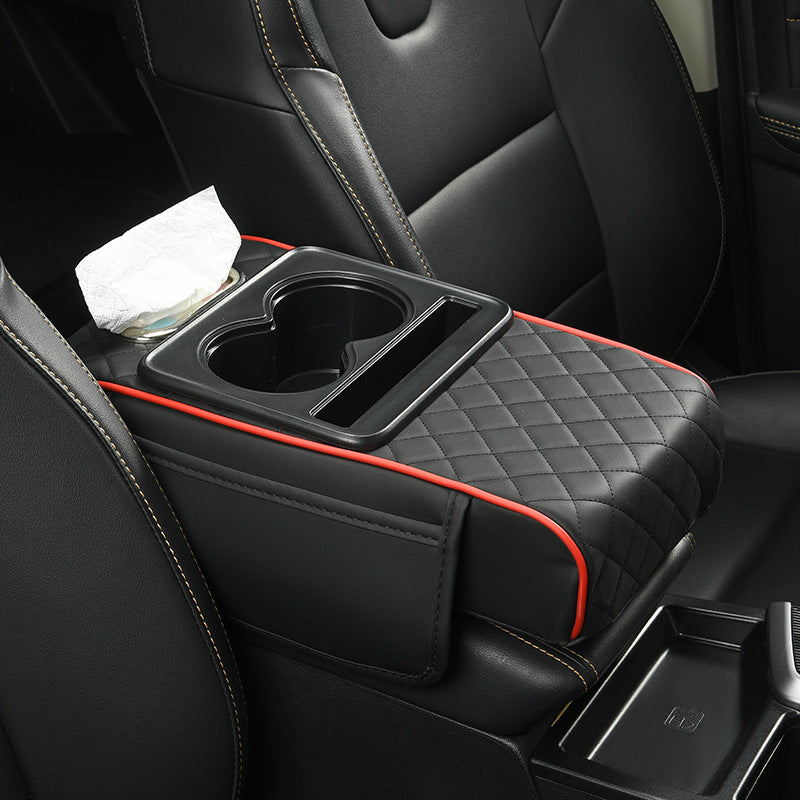 Car Armrest Pad Multi-functional Cup Holder Car Tissue Box Automotive Interior Leather Armrest Riser Pad