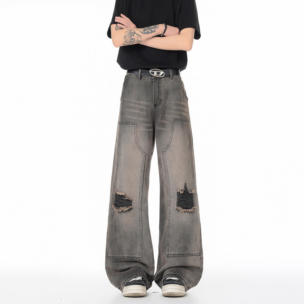 Vintage High Street Faux Ripped Denim Pants