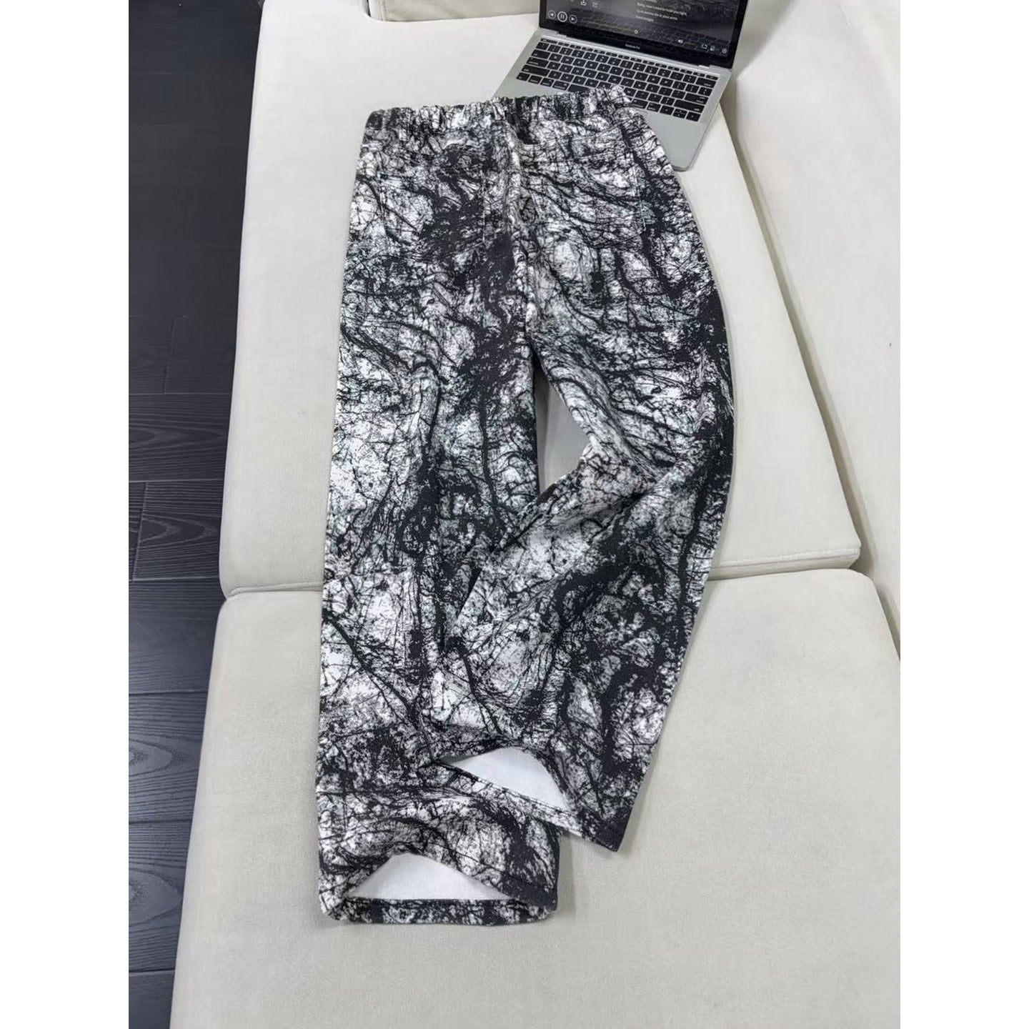 black and white texture tie-dye denim pants