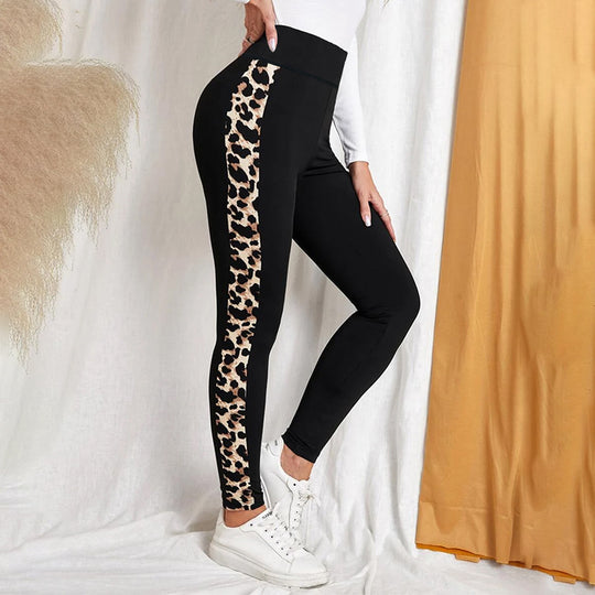 New Leopard Print Comfortable Casual Yoga Pants for Women, High Waist, Butt Lifting, Stretchy Long Pants