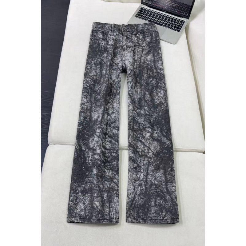 black and white texture tie-dye denim pants