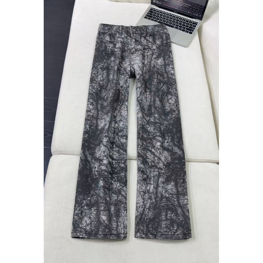 black and white texture tie-dye denim pants