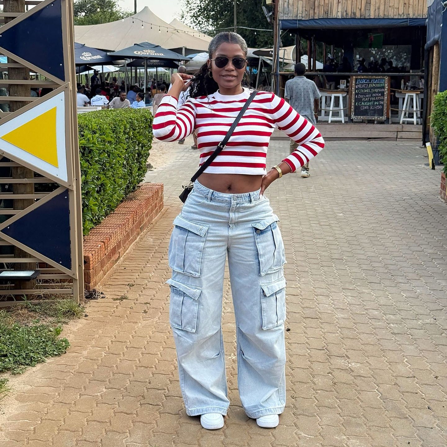 Street Style Multi-Pocket Light Wash Cargo Jeans Pants