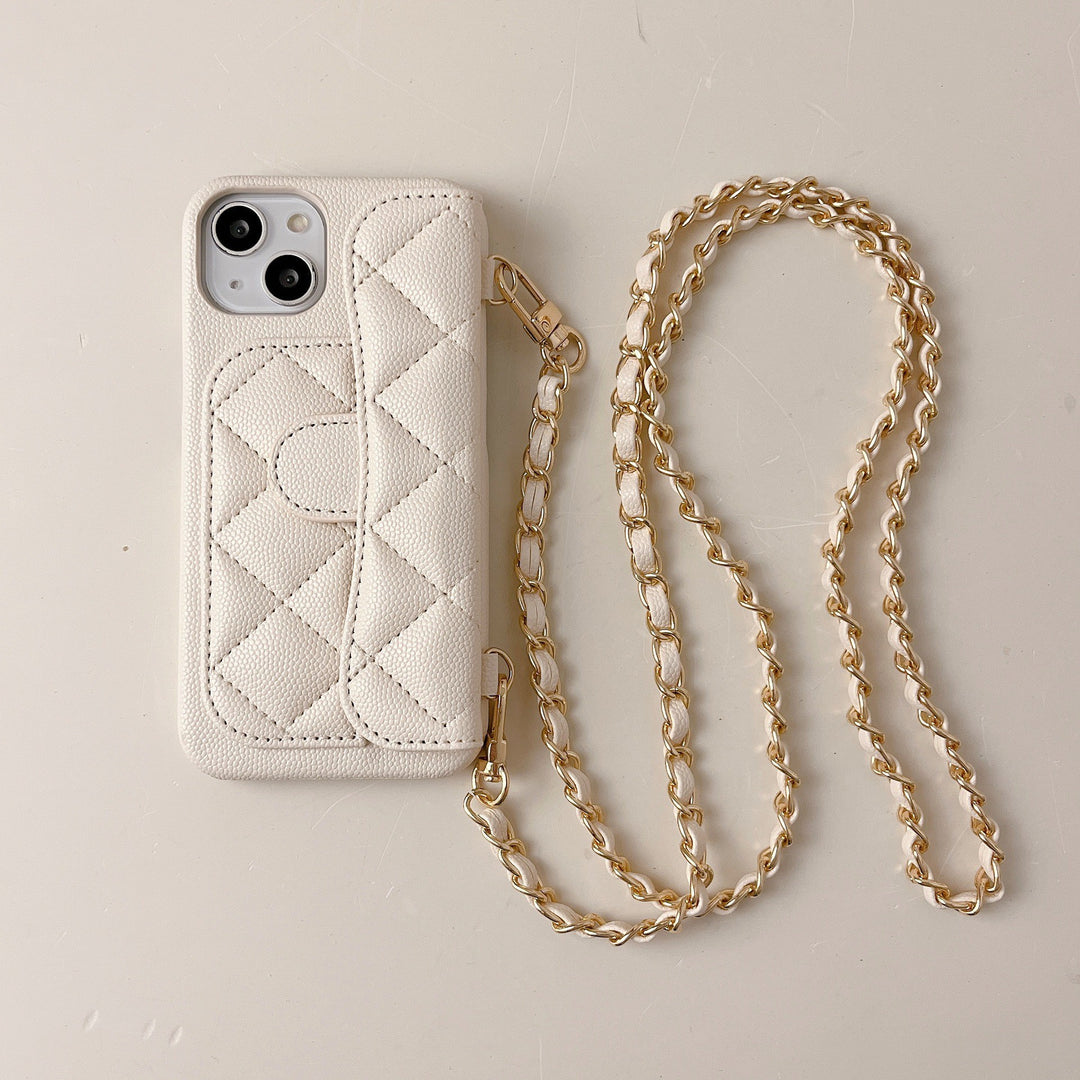 iPhone 17 Pro Max Chanel Style Card Holder Leather Wallet Case with Pattern for iPhone 16, 15, 14 - Hard Protective Shell, Vintage Texture Design