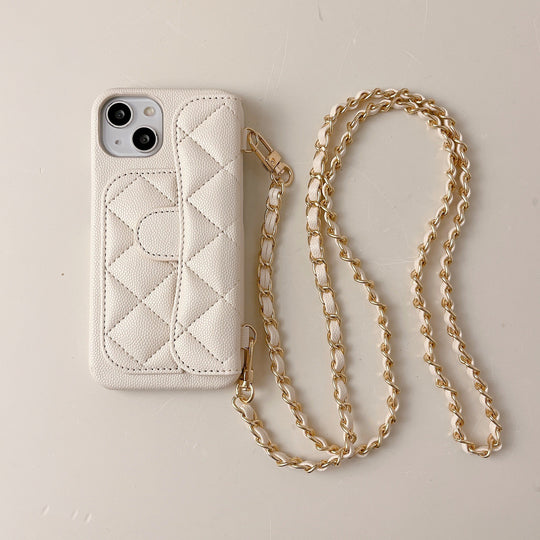 iPhone 17 Pro Max Chanel Style Card Holder Leather Wallet Case with Pattern for iPhone 16, 15, 14 - Hard Protective Shell, Vintage Texture Design