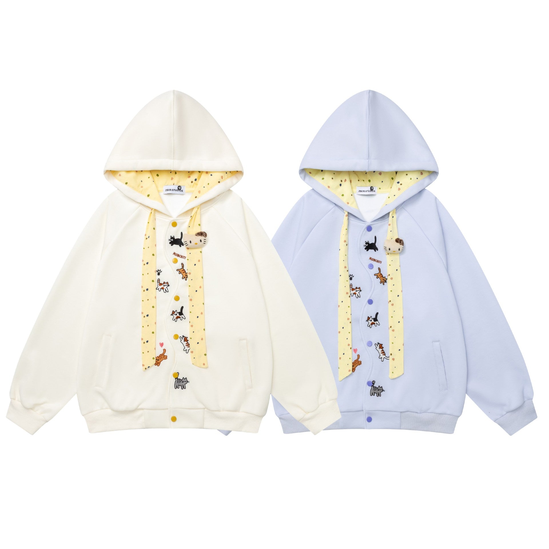 Full printed kitten contrasting hooded sweatshirt