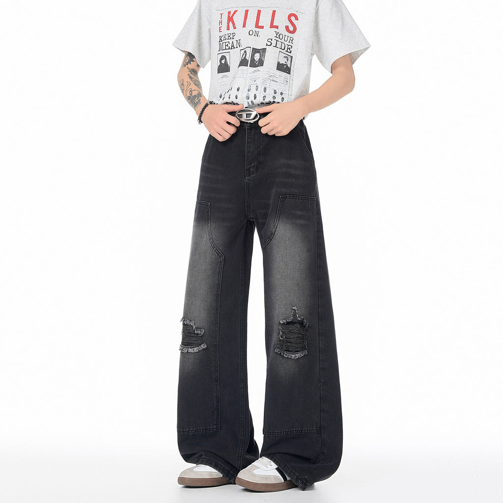 Vintage High Street Faux Ripped Denim Pants