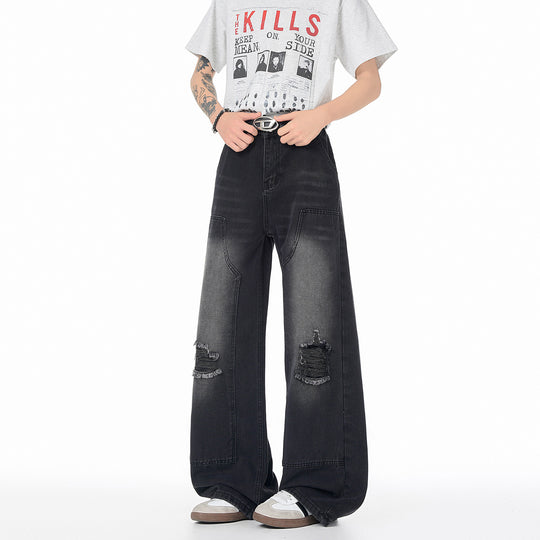 Vintage High Street Faux Ripped Denim Pants