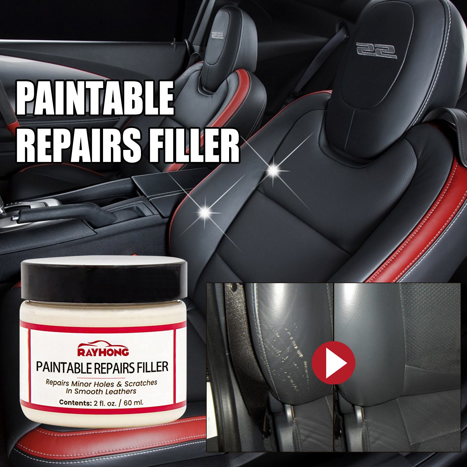 Paintable Repairs Filler, Car Seat Scratch Repair Sofa Leather Repair Cream