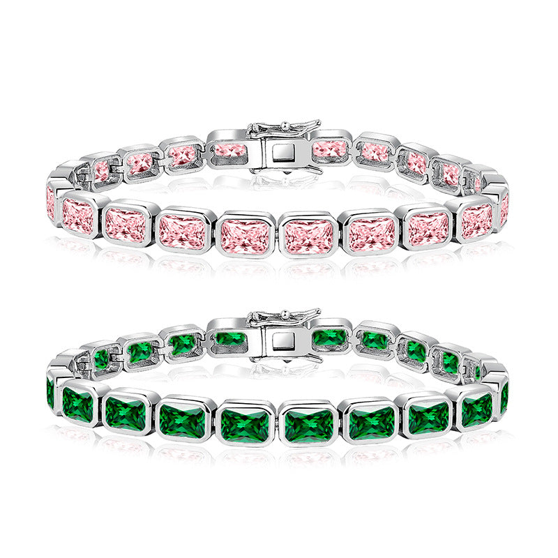 Jewelry  Stylish Zircon Bracelet with Large Full Zircon Stones, Platinum-Plated White Zircon, Rose Gold Plated Pink Zircon, Fashion Jewelry
