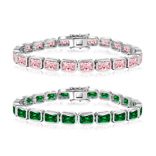 Jewelry  Stylish Zircon Bracelet with Large Full Zircon Stones, Platinum-Plated White Zircon, Rose Gold Plated Pink Zircon, Fashion Jewelry