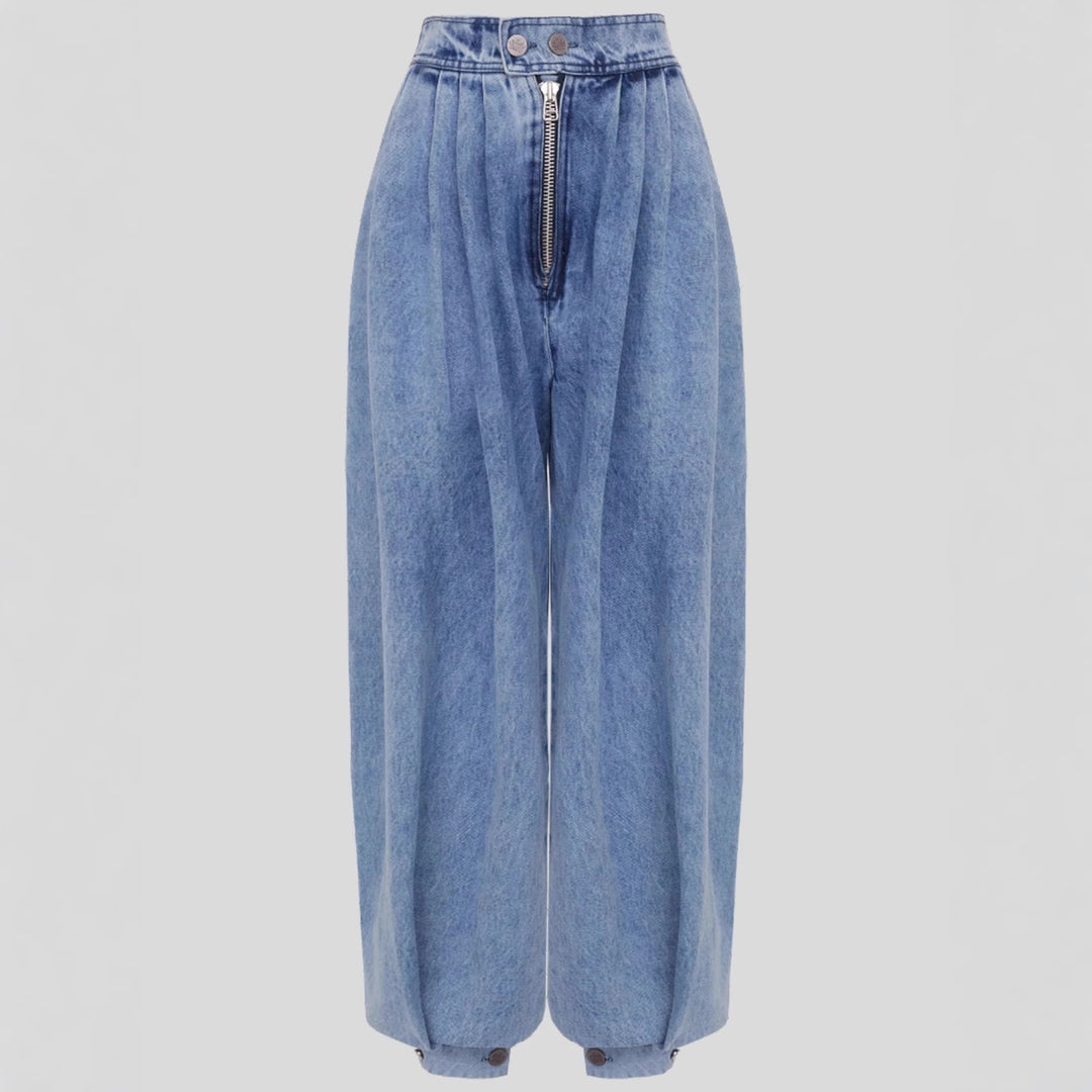 High waisted zipper leg tied jeans for women