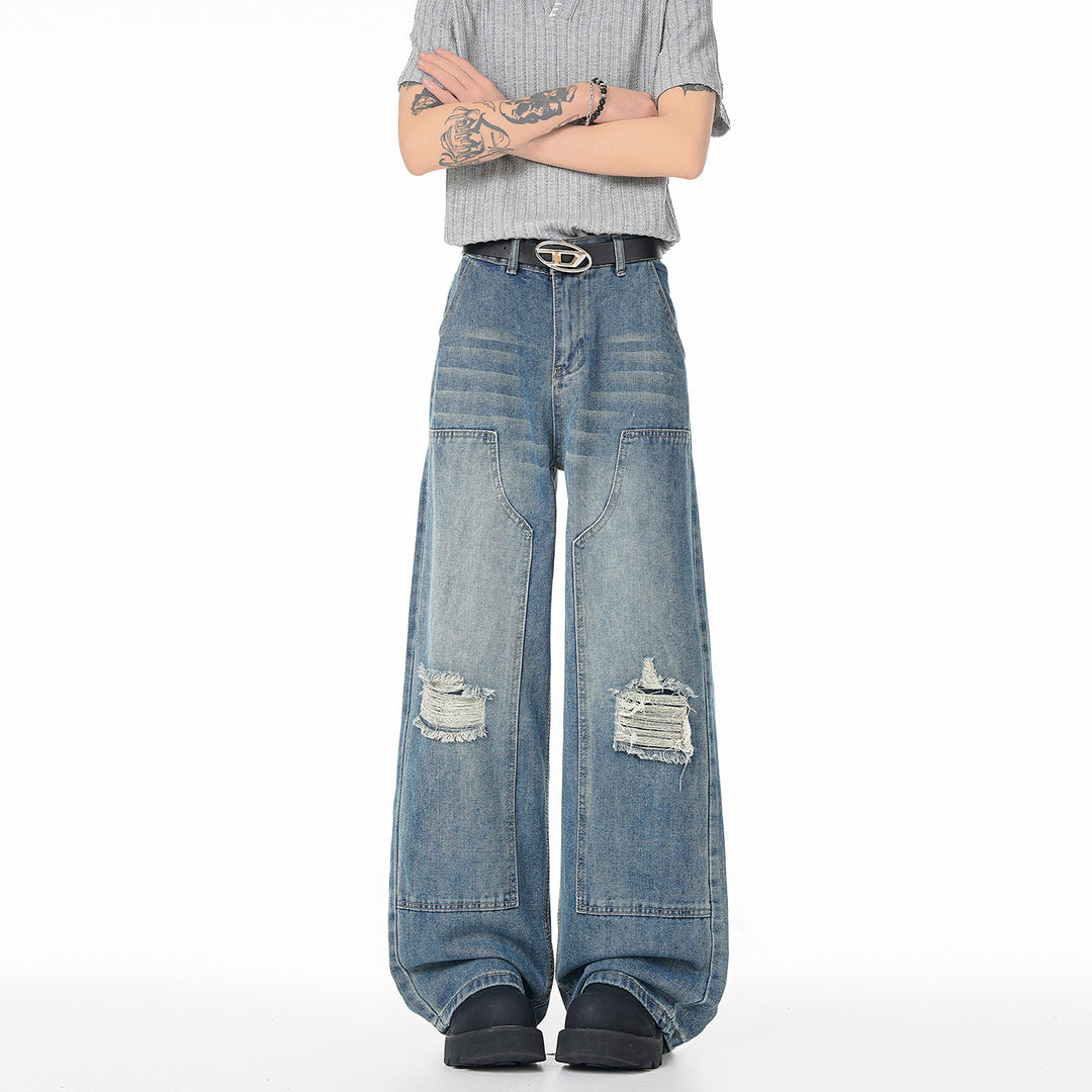 Vintage High Street Faux Ripped Denim Pants