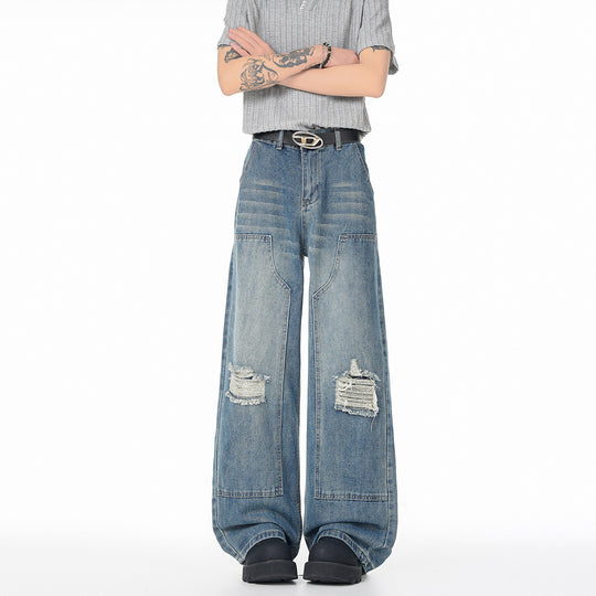 Vintage High Street Faux Ripped Denim Pants