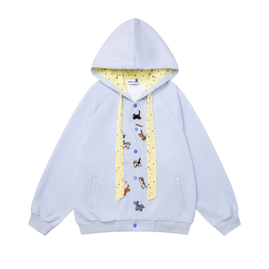 Full printed kitten contrasting hooded sweatshirt