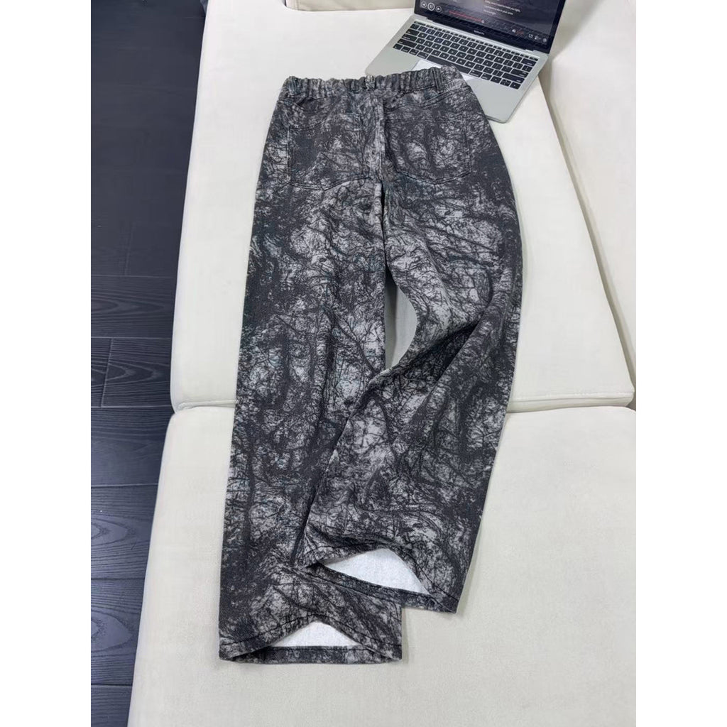 black and white texture tie-dye denim pants