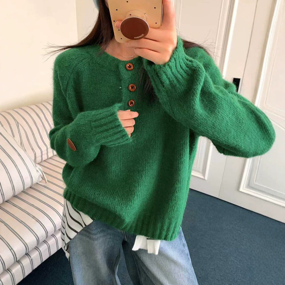 Solid color loose and lazy style soft and sticky knitted sweater