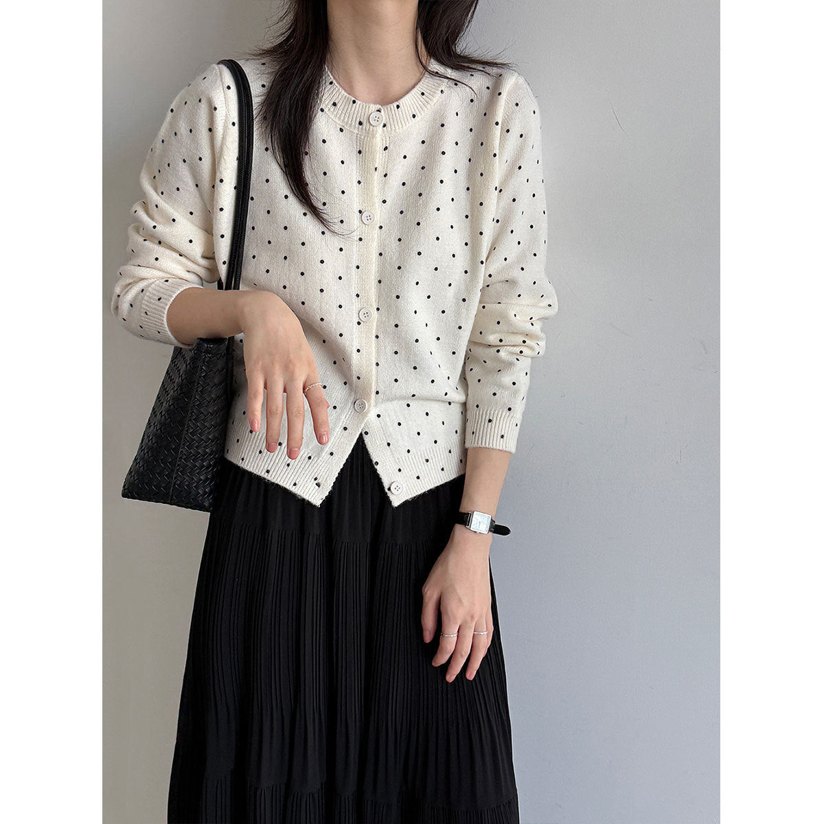 Lace West  Polka Dot Knit Cardigan for Women, Inner Sweater, Versatile Outerwear Top