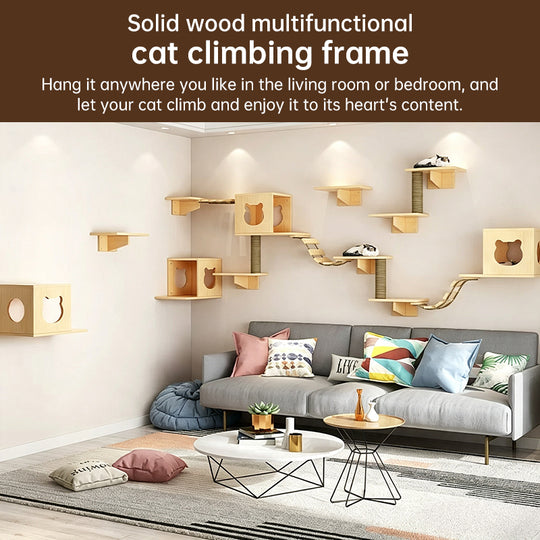 Wall-Mounted Cat Hammock & Sisal Scratch Post Set – Space-Saving Cat Activity Shelves, Climbing Tree & Bed for Indoor Cats