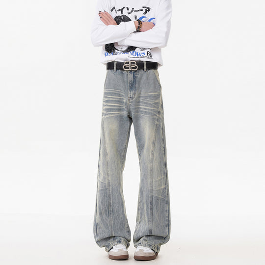 Retro Washed Distressed Flared Jeans Men