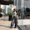 Street Style Fun Leopard Print 3D Printed Denim Pants with Double Waistband