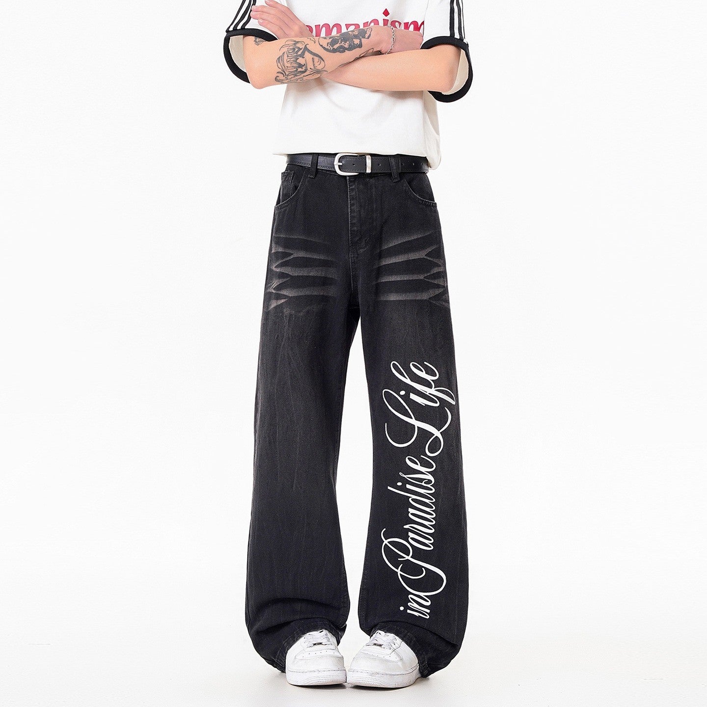 Stylish Printed Lightning Pattern Denim Pants for Men