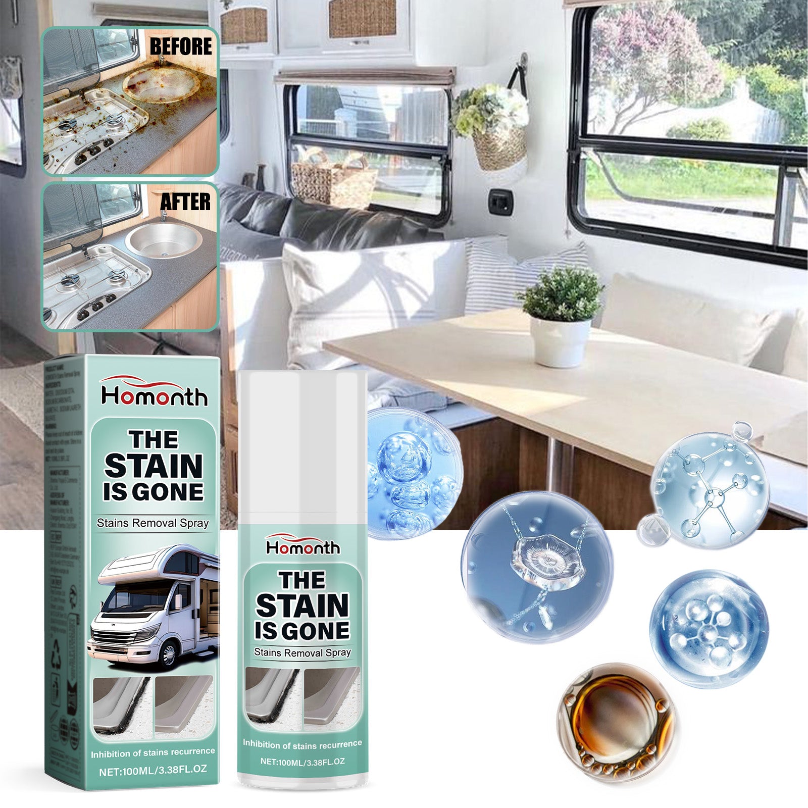Motorhome Decontamination Spray, Decontamination Brightening Car Interior Dirt Cleaning Multi-Functional Cleaning Spray