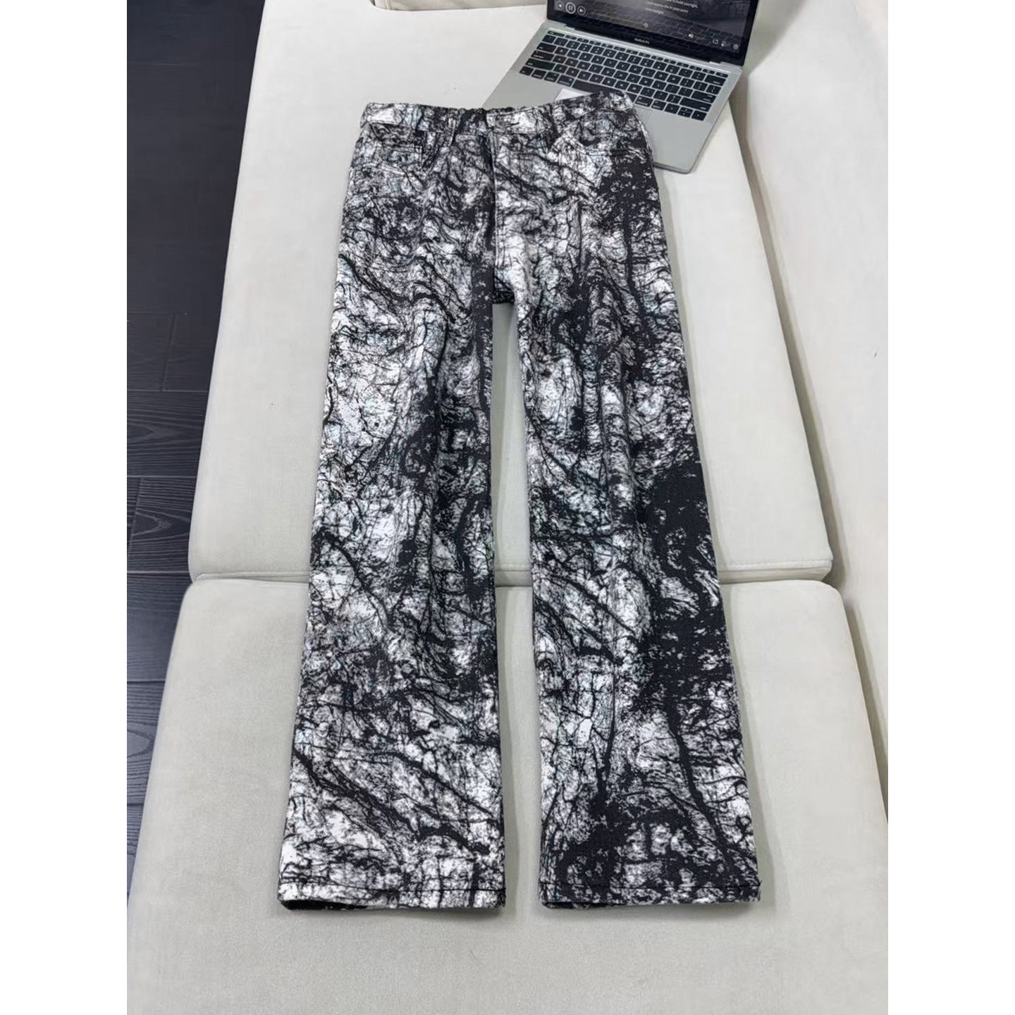 black and white texture tie-dye denim pants