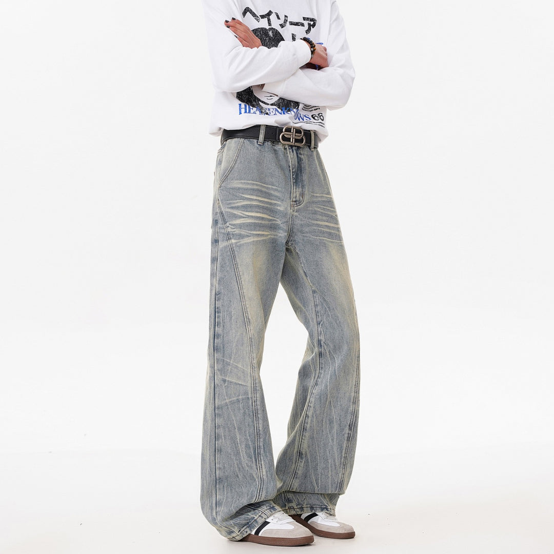 Retro Washed Distressed Flared Jeans Men