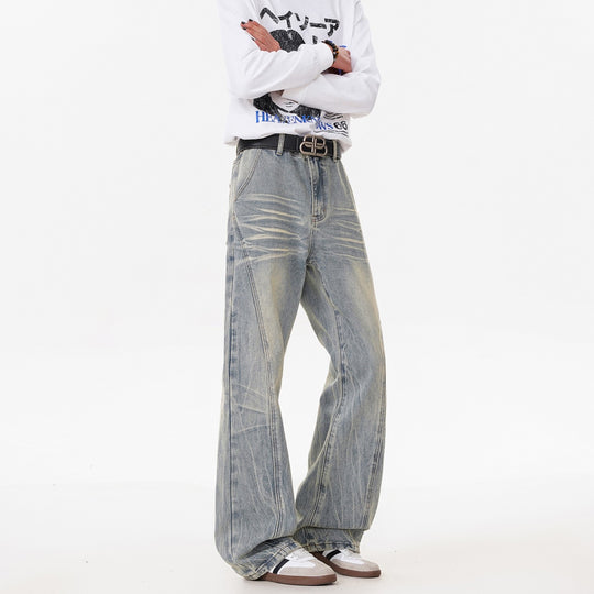 Retro Washed Distressed Flared Jeans Men