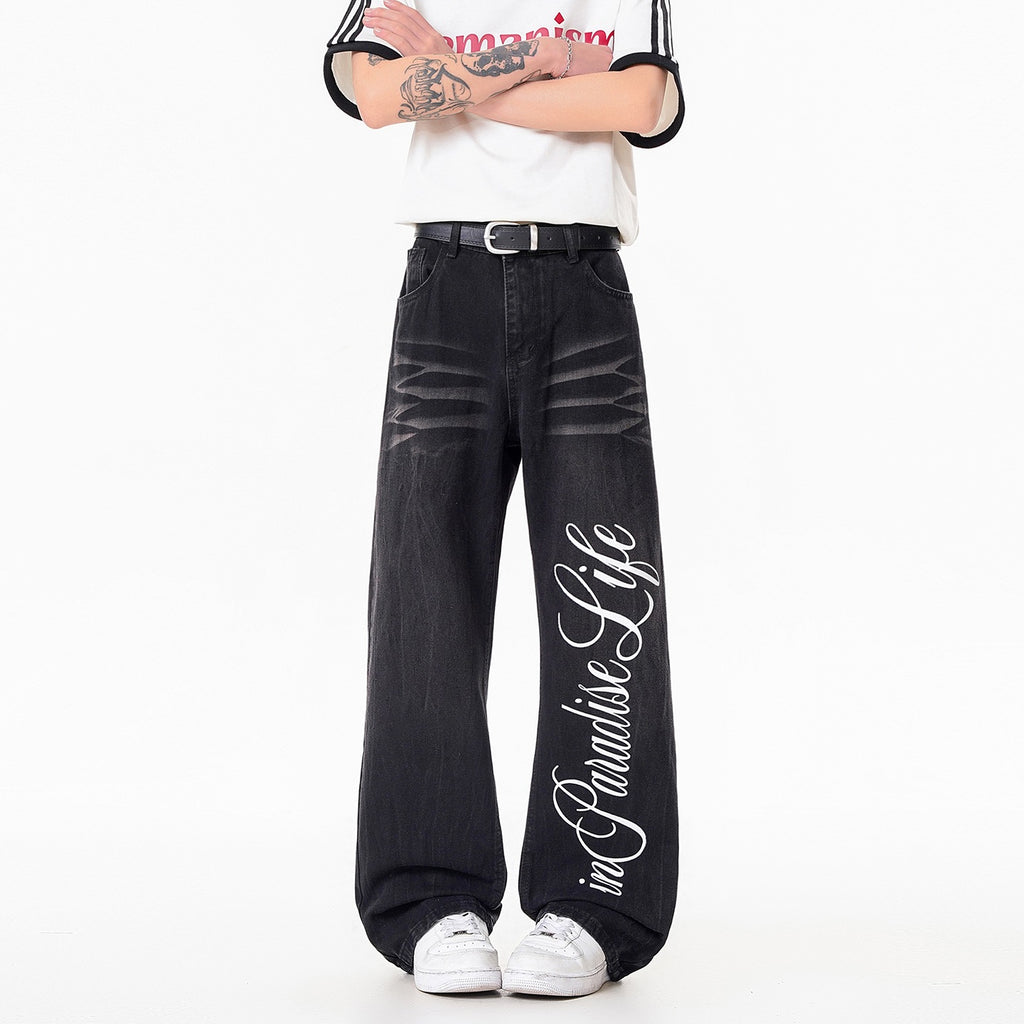 Stylish Printed Lightning Pattern Denim Pants for Men