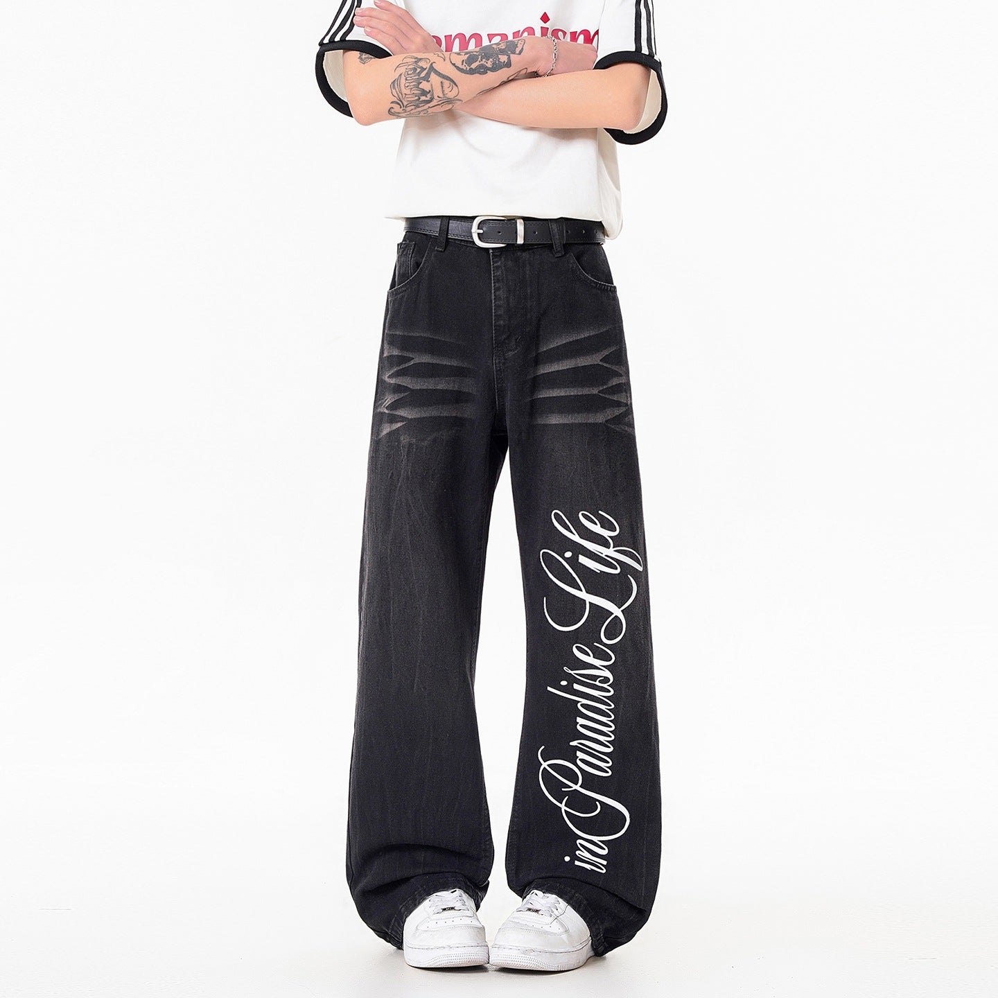 Stylish Printed Lightning Pattern Denim Pants for Men