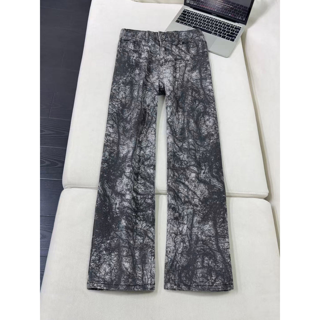 black and white texture tie-dye denim pants