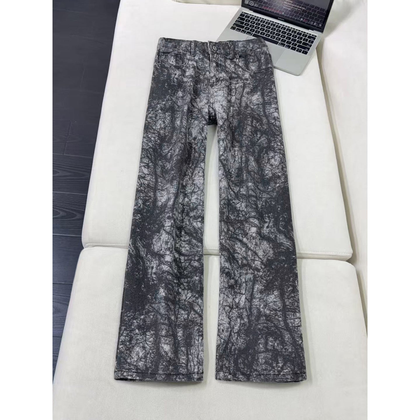 black and white texture tie-dye denim pants