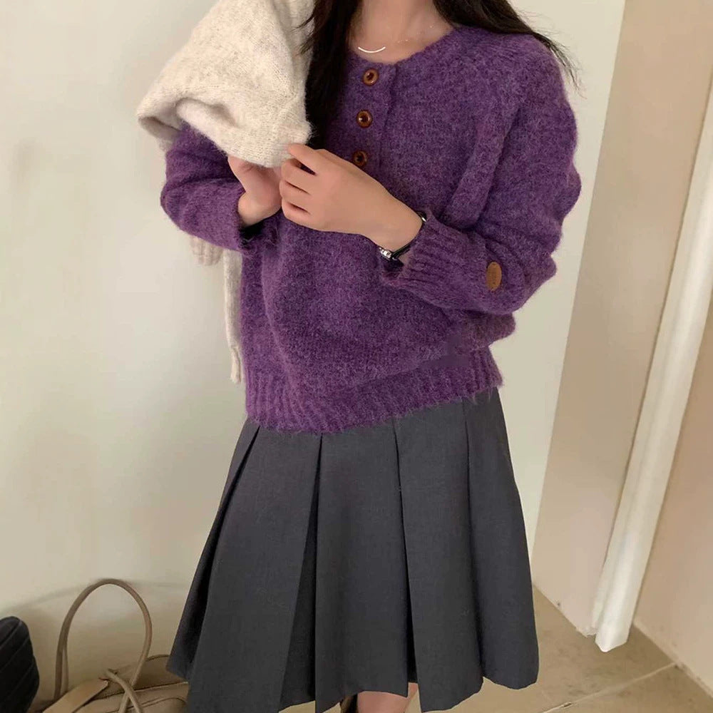 Solid color loose and lazy style soft and sticky knitted sweater