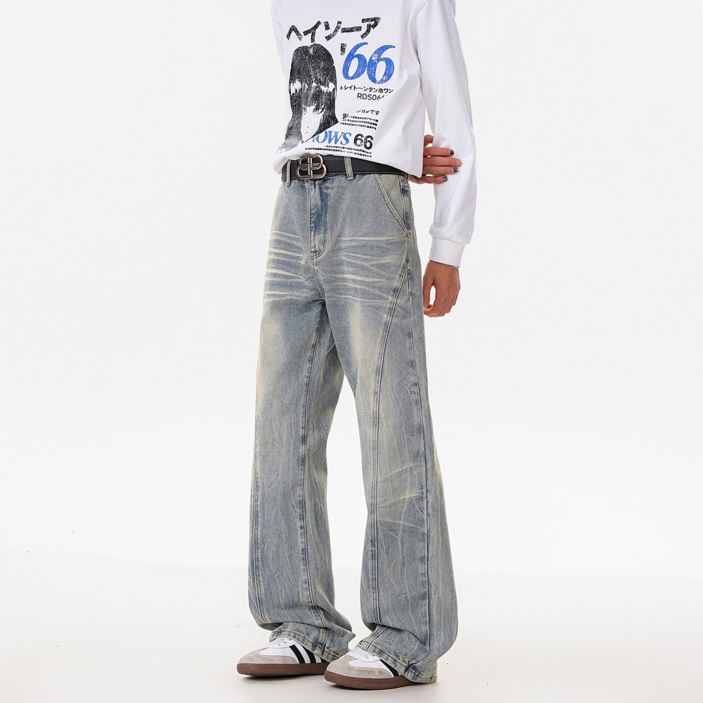 Retro Washed Distressed Flared Jeans Men