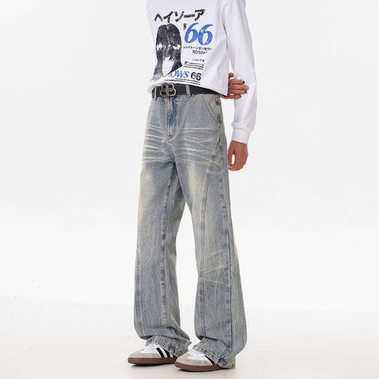 Retro Washed Distressed Flared Jeans Men