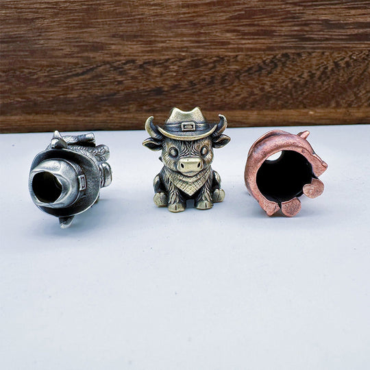 Brass Cow Head Paracord Bead Set, Western Calf Cutter Lanyard Pendants for Knife EDC & DIY Bracelets