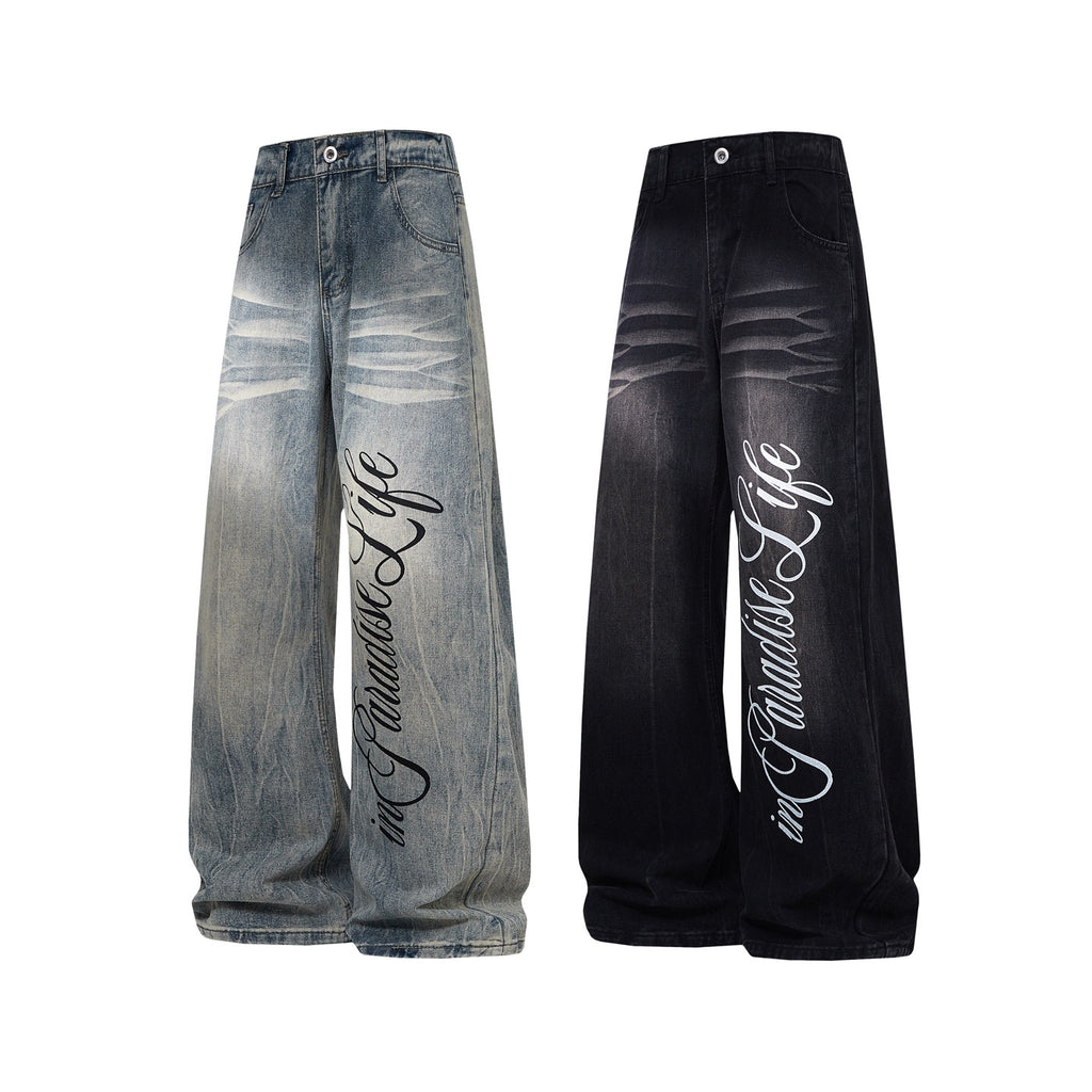 Stylish Printed Lightning Pattern Denim Pants for Men